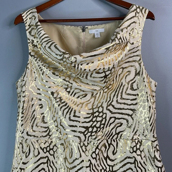 GAP Cowl Neck Tiger Animal Print Dress Cream Gold Metallic Sleeveless Pockets 12 - Picture 3 of 13